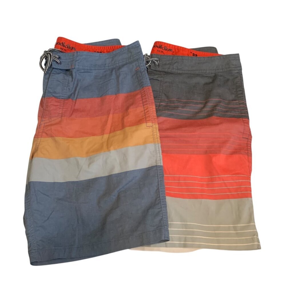 GOODFELLOW & CO Mens Swim Board Shorts Lot Of 2 Block Color Red‎ & Blue W33